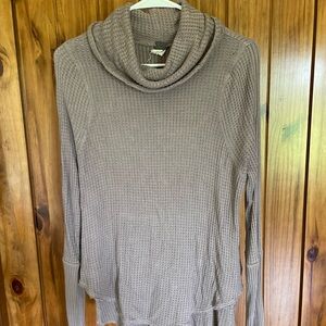 Free People Brown Cowl Neck Sweater with Ribbed Knit